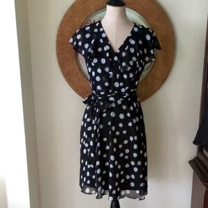 MSK Chiffon Black and White Polka Dot Dress